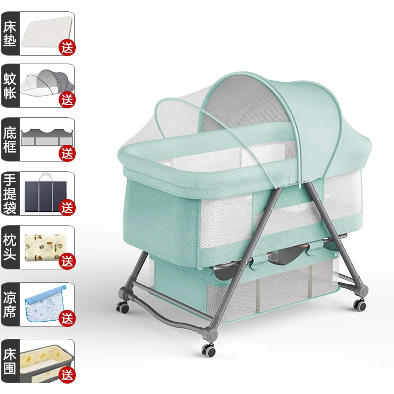 Berceau portable pliable pour bébé lit mobile avec moustiquaire roues