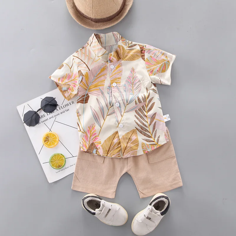 Ensemble shirt et short été pour bébé garçon style tropical tissu coton