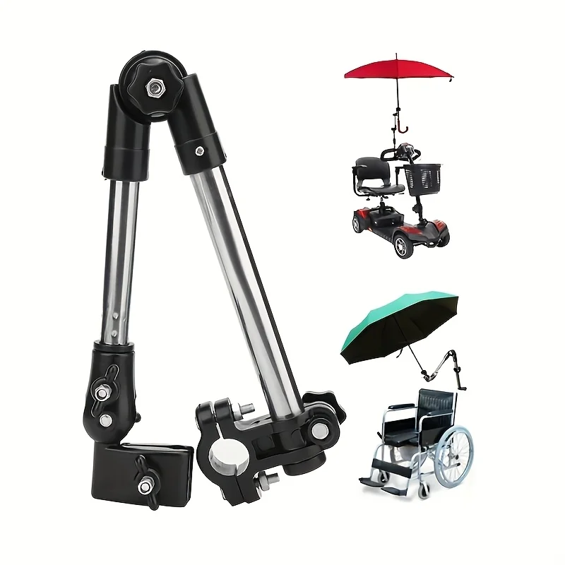 Porteparapluie réglable en acier inoxydable pour fauteuils roulants et