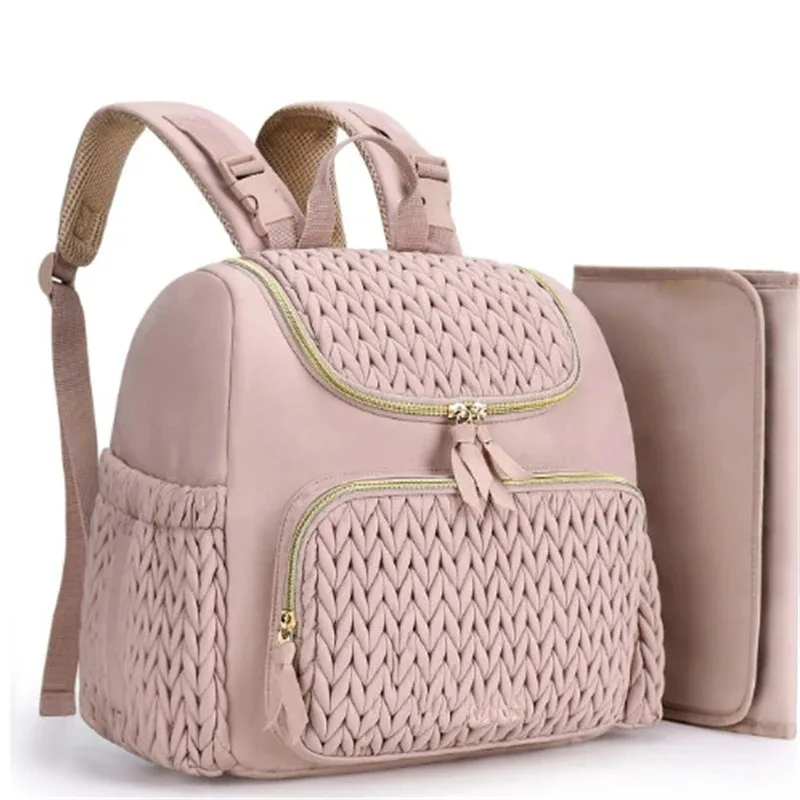 Sac à dos bébé élégant tressé maternité grande capacité poches zippées Organizer poussette maman portable styl