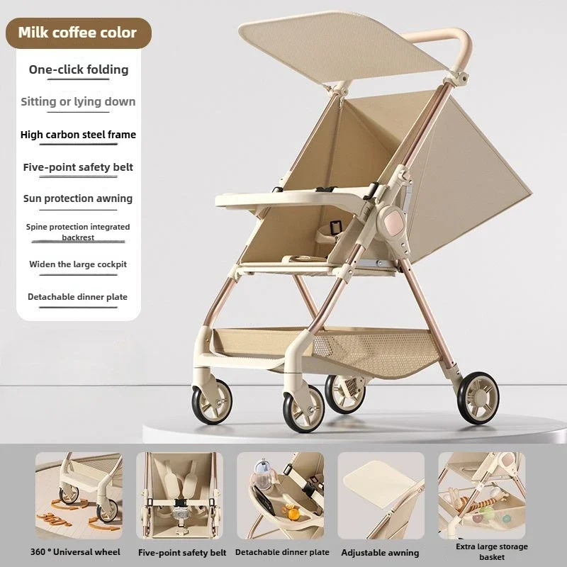 Poussette bébé ultralégère pliable dossier réglable plateau repas Oxford cloth design moderne sécurité renforc