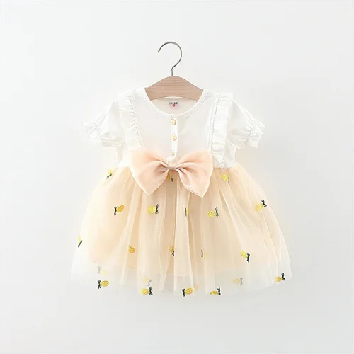 Robe d'été bébé fille en coton et tulle manches courtes robe de fête