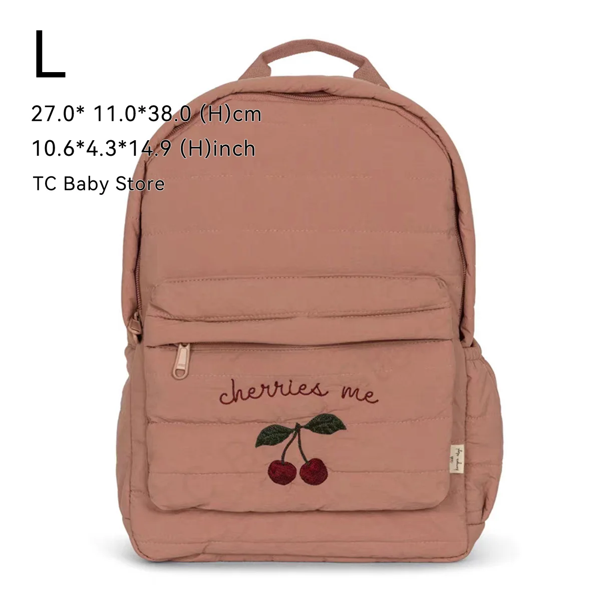 Sac à dos bébé écolier design cerise tissu coton bretelles rembourrées poche zippée rangement pratique style m