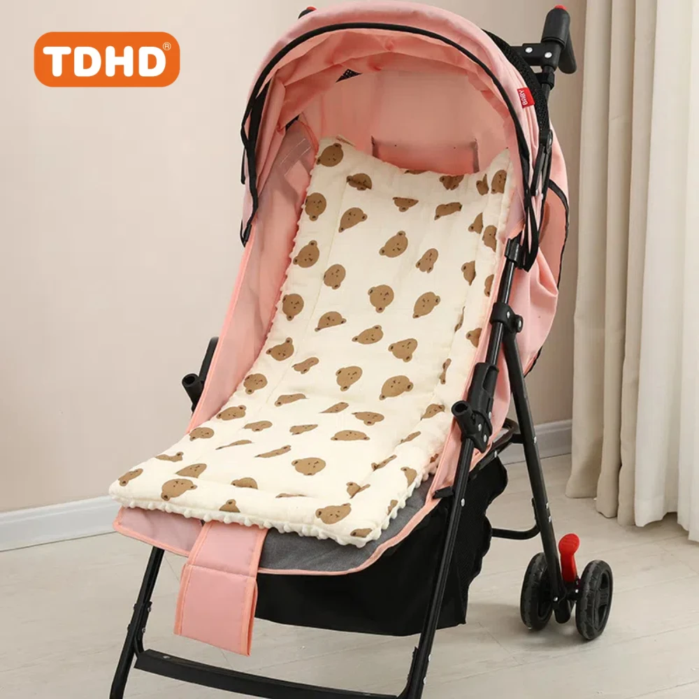 Poussette pliable TDHD pour enfant matelas doux tissu velours rose nounours motifs bébé nouveauné confortable 