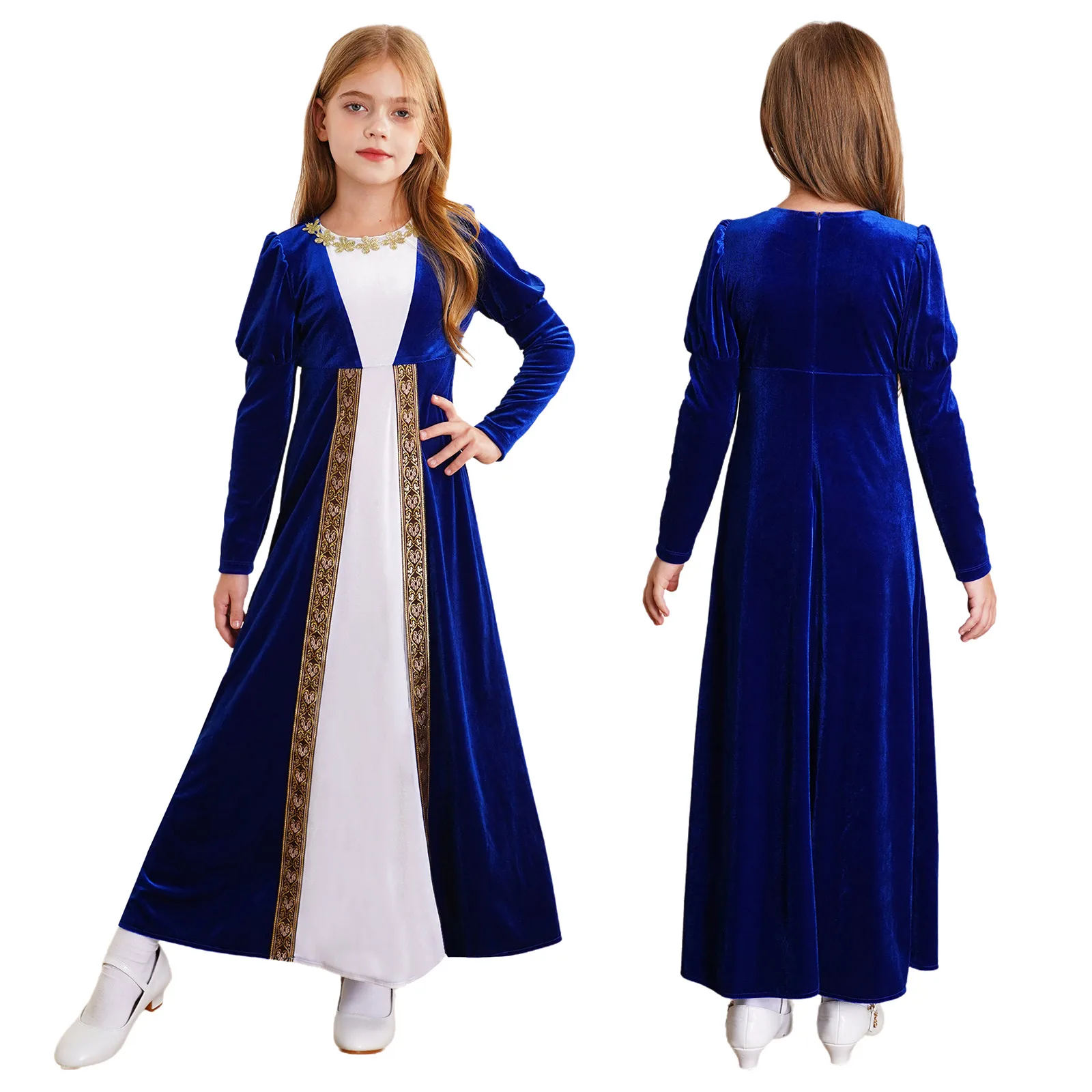 Robe de Princesse Médiévale pour Fille Tenue Vintage en Velours Costume Élégant pour Fêtes Halloween Carnaval 