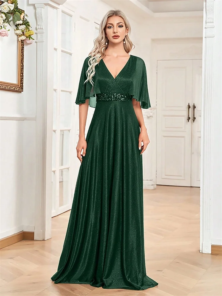 Robe de soirée élégante longue manches courtes style classique Aline tissu polyester Vcou occasion formelle ro