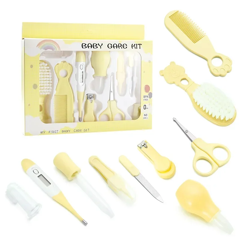 Ensemble de soins bébé 10 pièces thermomètre brosse à cheveux ciseaux aspirateur nasal accessoires completsปลอ