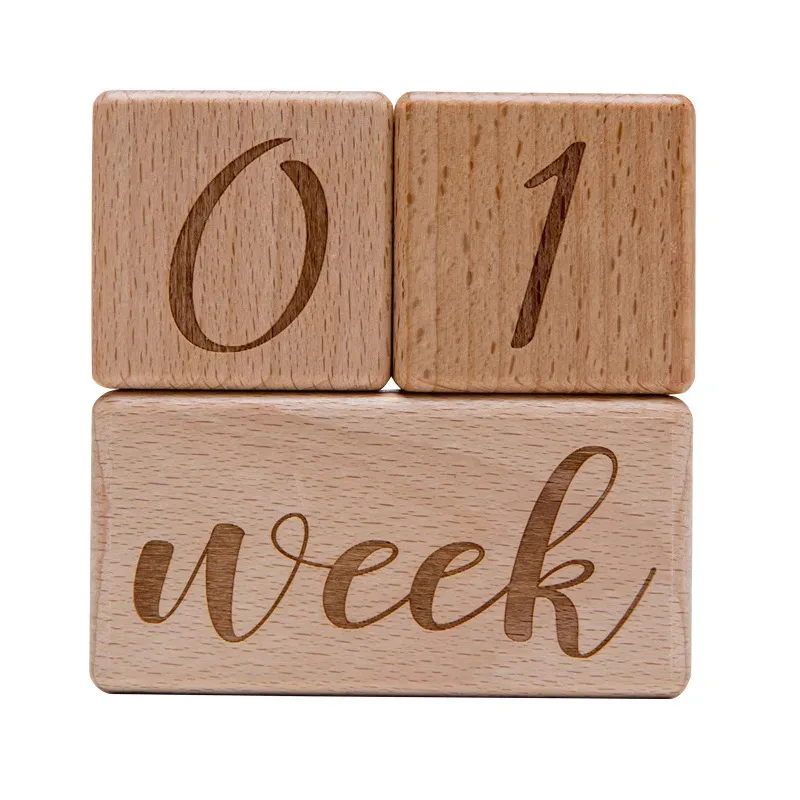Cubes de croissance en bois naturel pour bébé accessoire photo bébé 3 blocs gravés semaine 01 décoratif et fon