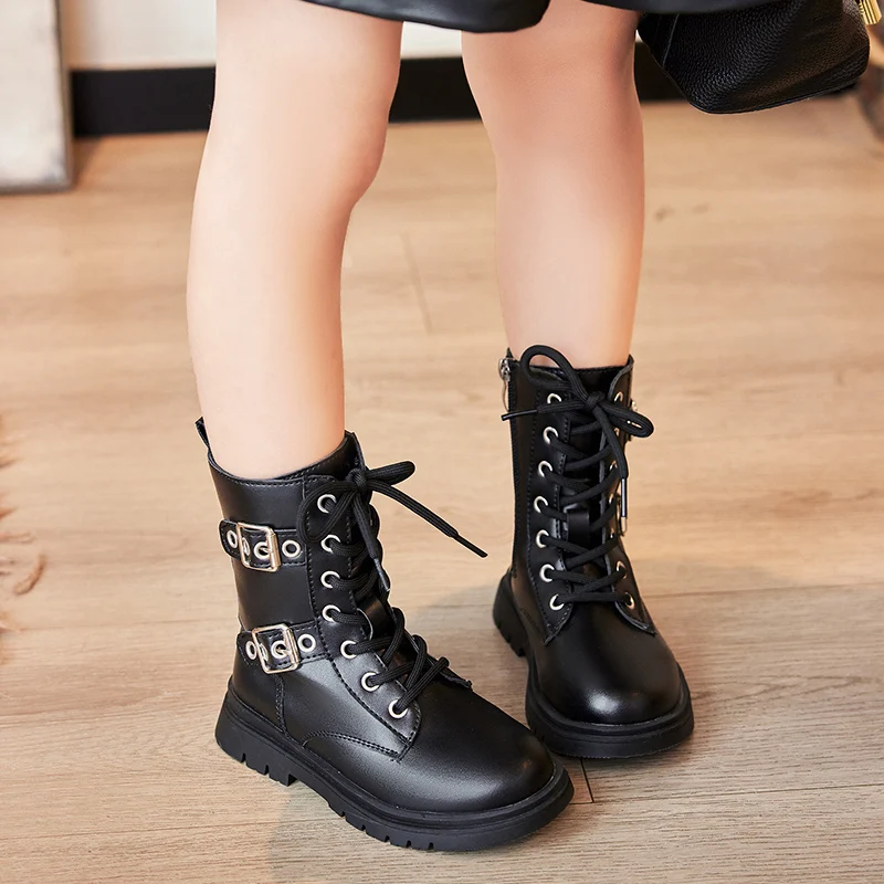 Bottes filles automne hiver style moderne avec boucles métalliques confortable et durable pour les enfants de 