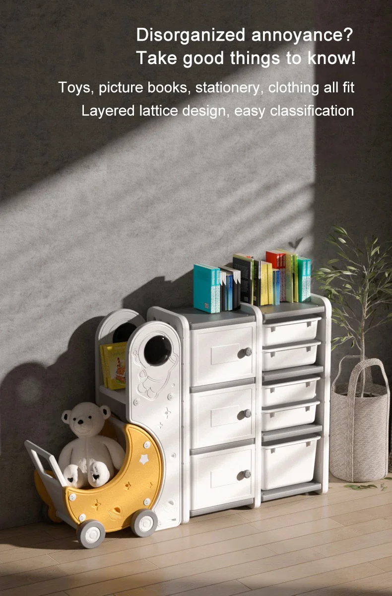 Étagère de voiture T1 pour enfants rangement jouets boîtes transparentes style moderne couleur blanche accesso
