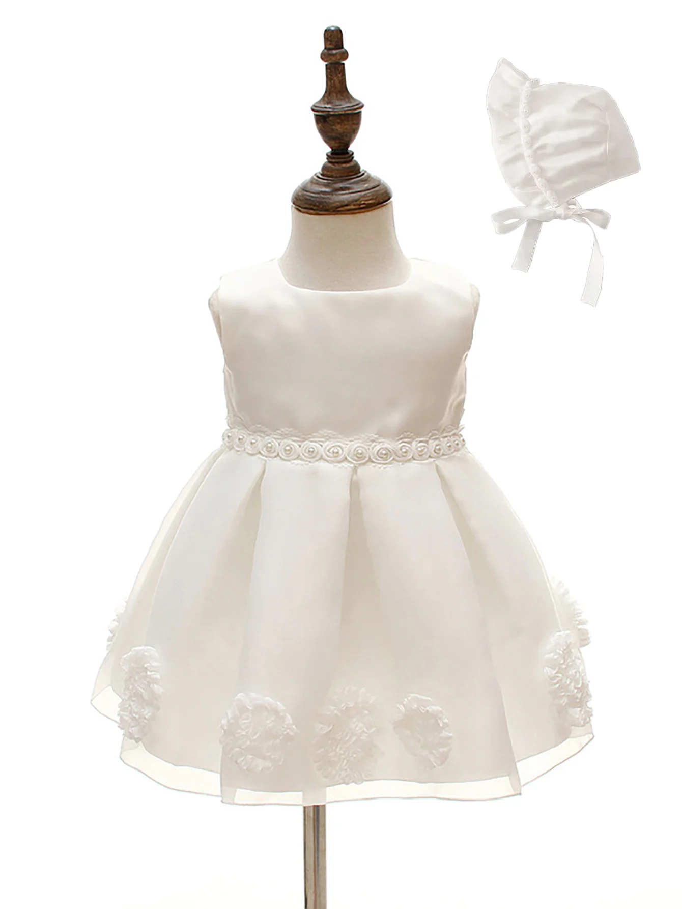 Robe princesse bébé fille blanc baptême anniversaire fantaisie floral jupe tulle satin accessoires bonnet occa