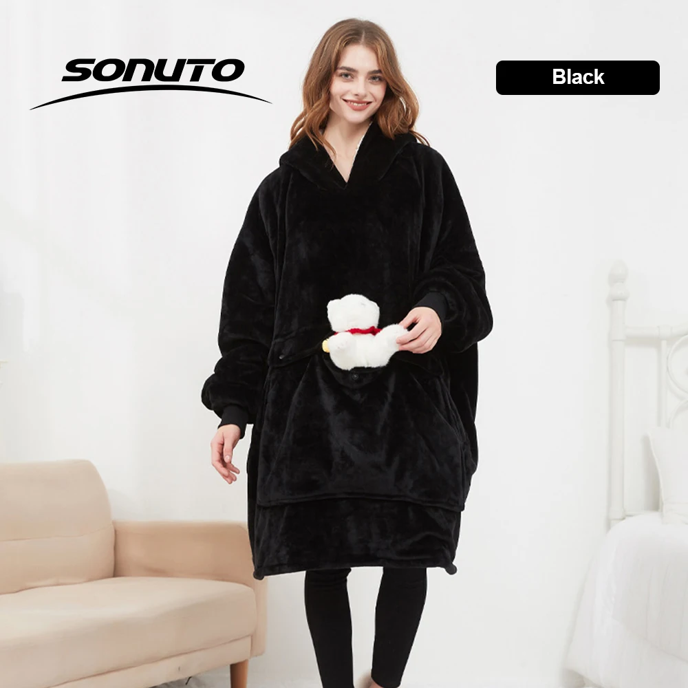 Couverture portable poncho capuche peluche adulte détente intérieur