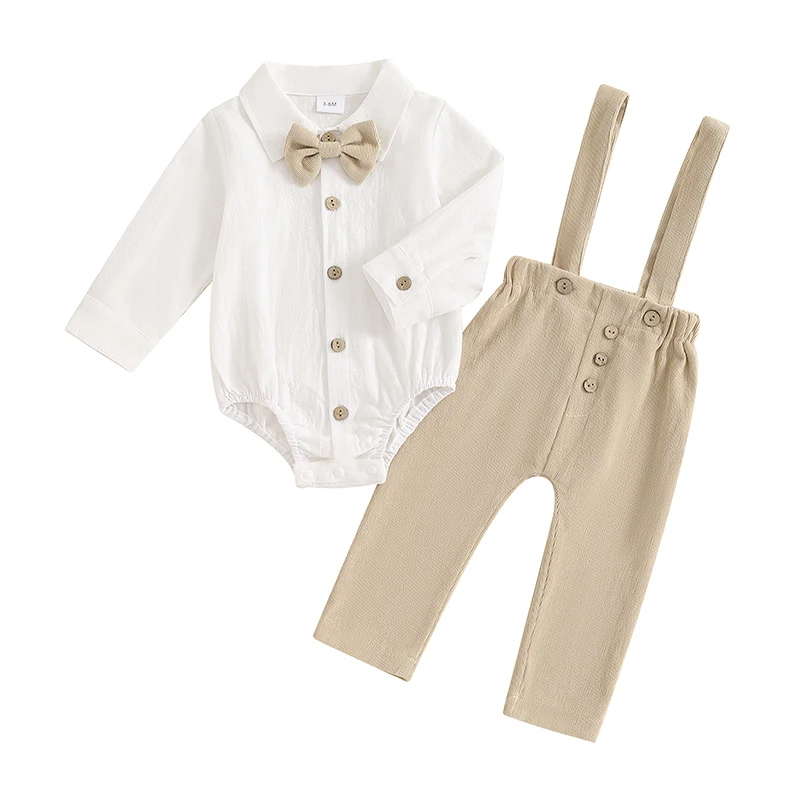 Ensemble vêtements bébé garçon élégant chemise à nœud papillon pantalon velours côtelé coton doux tenue habill