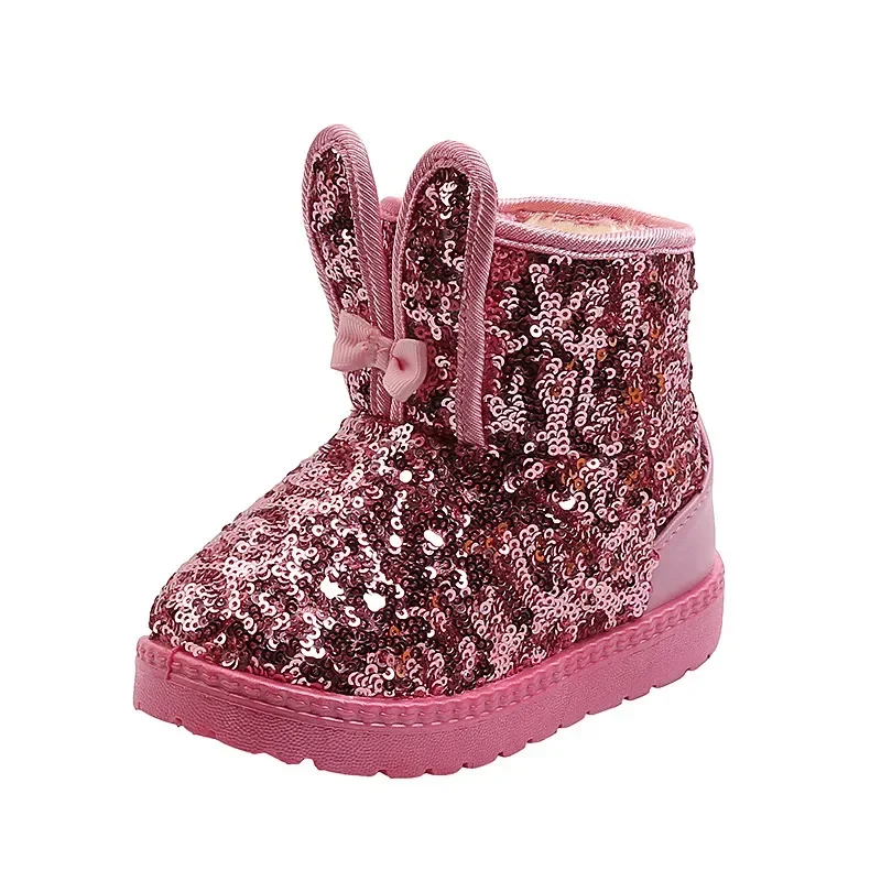 Bottines enfants filles garçons automne hiver 2025 sequins rose vif oreilles lapin antidérapant sécurité confo