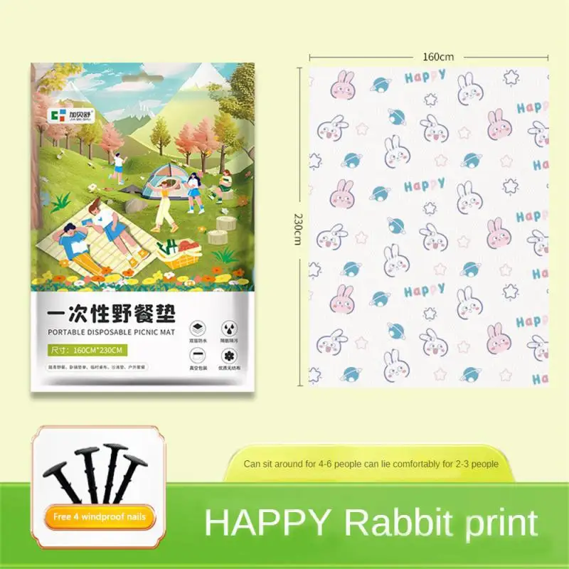 Tapis de piquenique portable HAPPY design animé 160x230cm 4 piquets antidérapants jetable confort familial usa