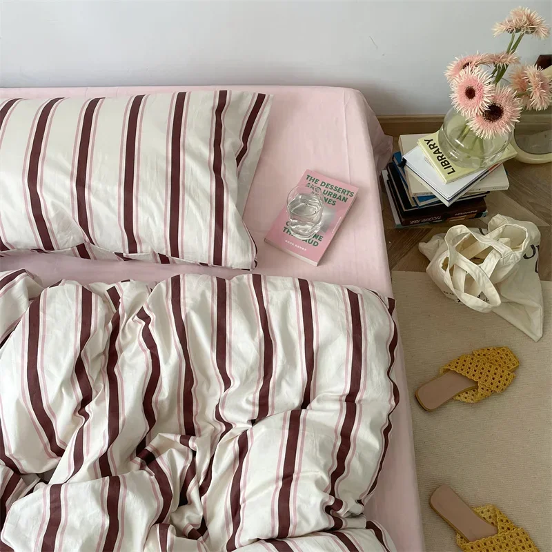 Parure de lit rayée pour enfants et adultes ensemble de literie 100%