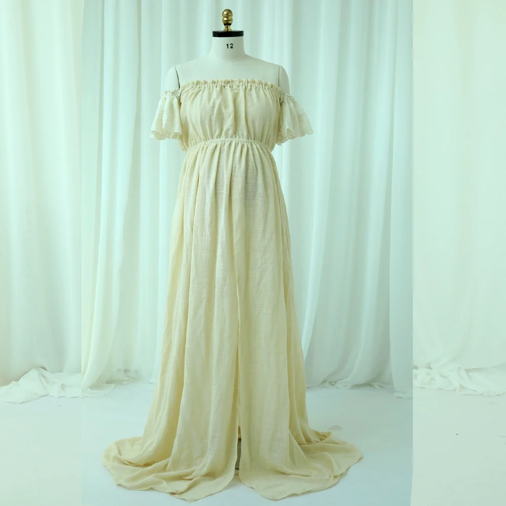 Robe longue en coton et lin brodée pour femmes enceintes robe de maternité style bohème manches en dentelle ro