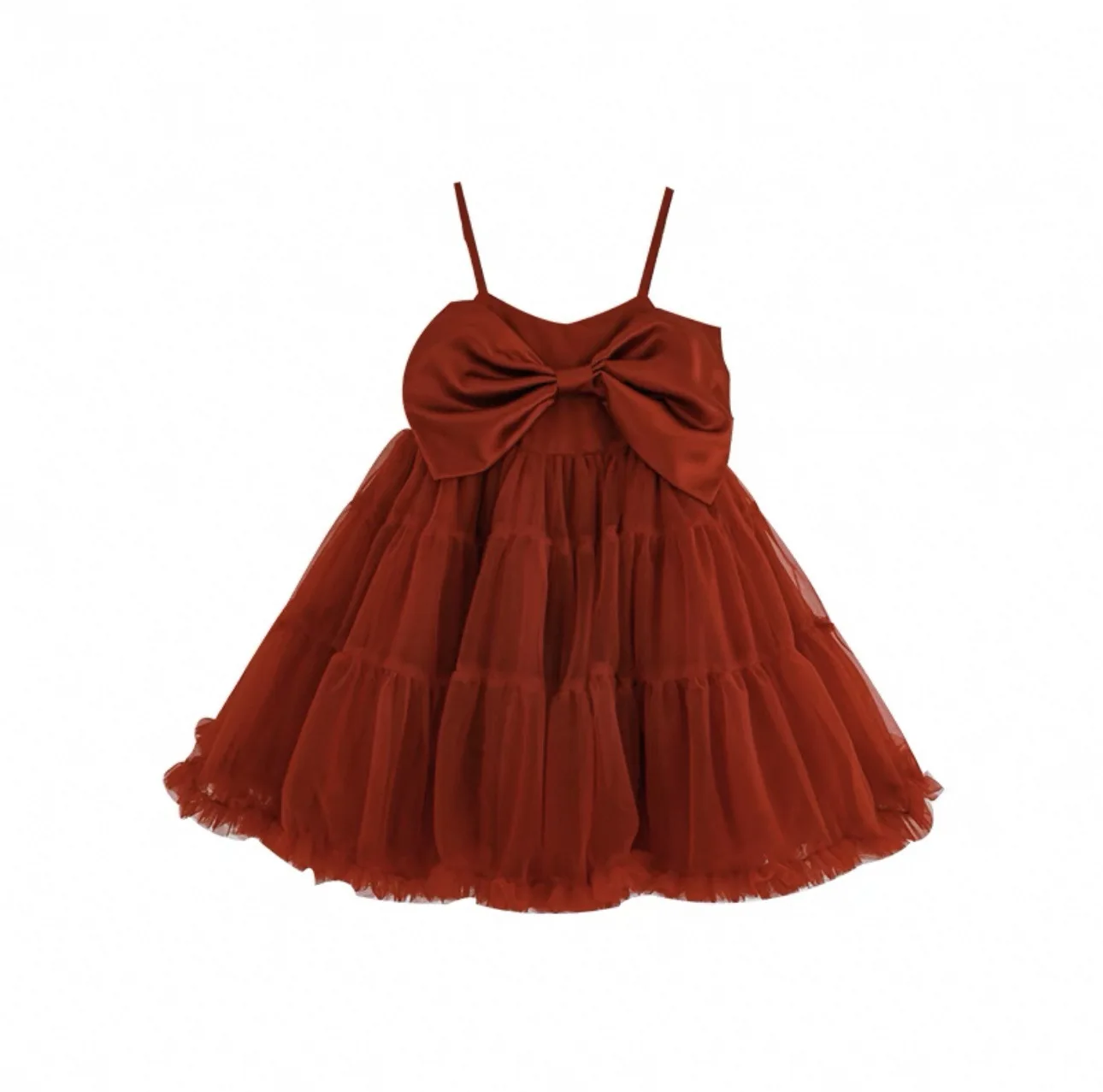 Robe de fête pour enfant en tulle manches bouffantes rouge occasion spéciale anniversaire mariage style élégan