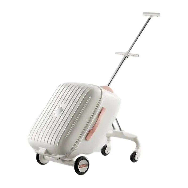 Valise cabine enfant 2 en 1 avec poussette amovible bagage à main design moderne roulettes 360° rose et blanc