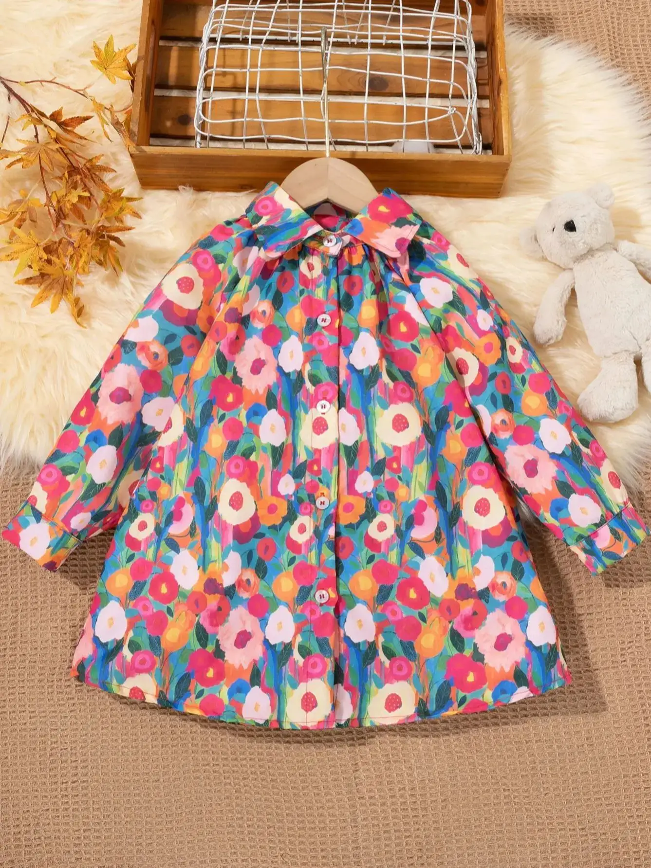 Robe fille princesse floral printemps été robe chemise manches longues coupe ample style moderne enfants 36 an