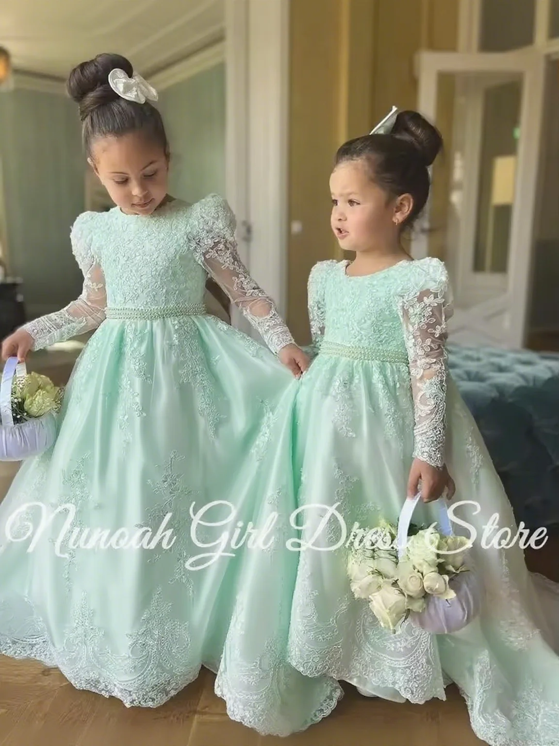 Robes de demoiselle d'honneur blanches en tulle mariage communion anniversaire tissu en tulle dentelle nœud lo