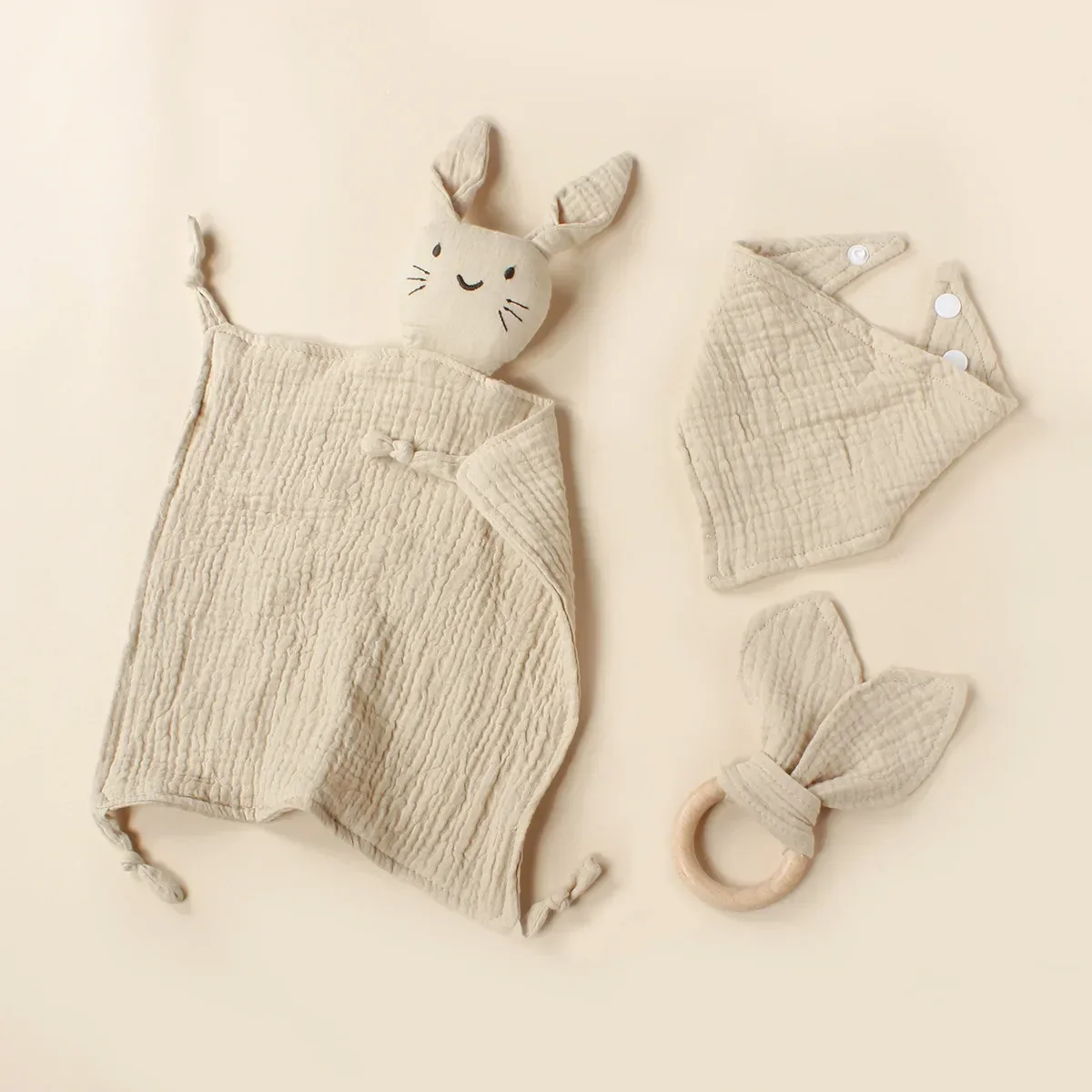 Ensemble de 3 pièces pour bébé : bavoir en mousseline de coton couverture de sécurité serviette en peluche Acc