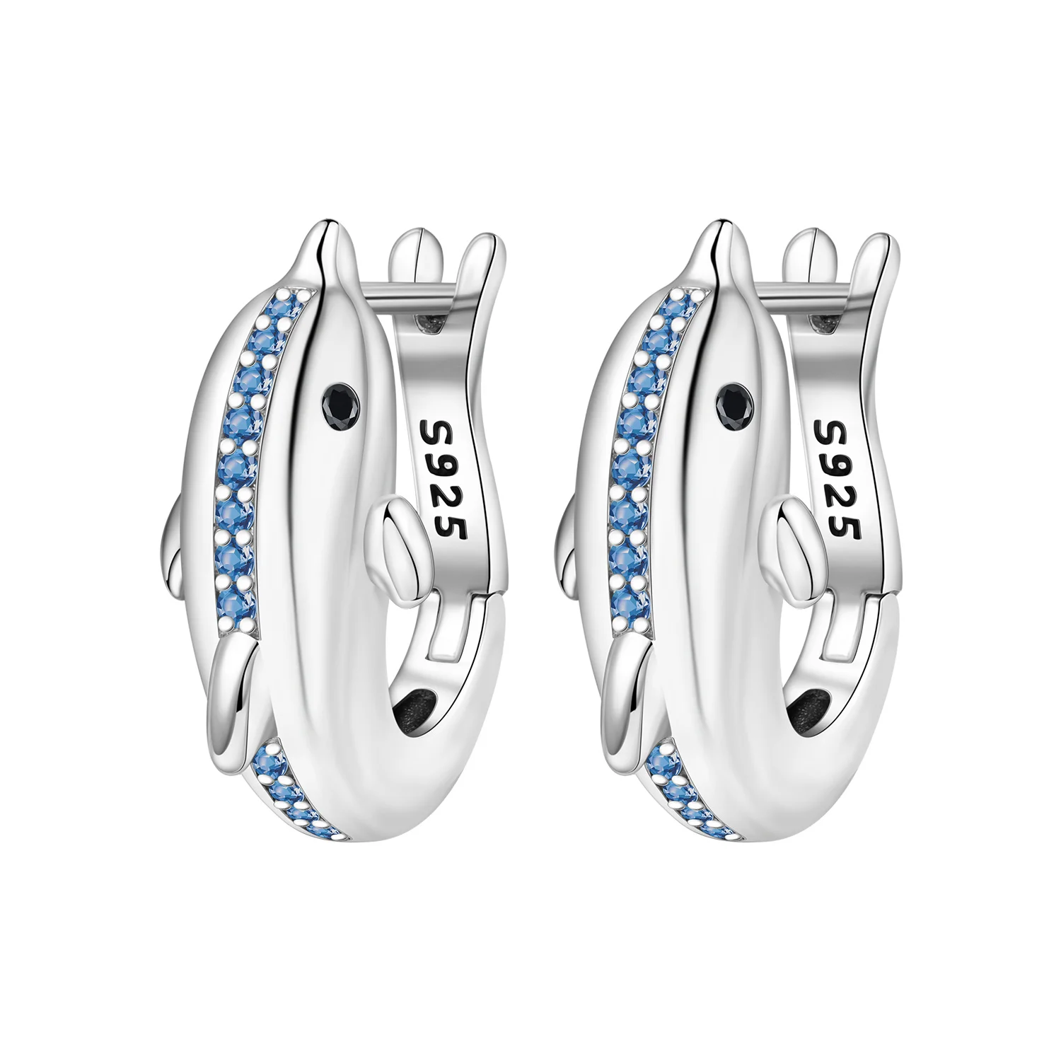 Boucles d'oreilles dauphin argent sterling zircone bleue bijoux mode cadeau fête des mères saint valentin