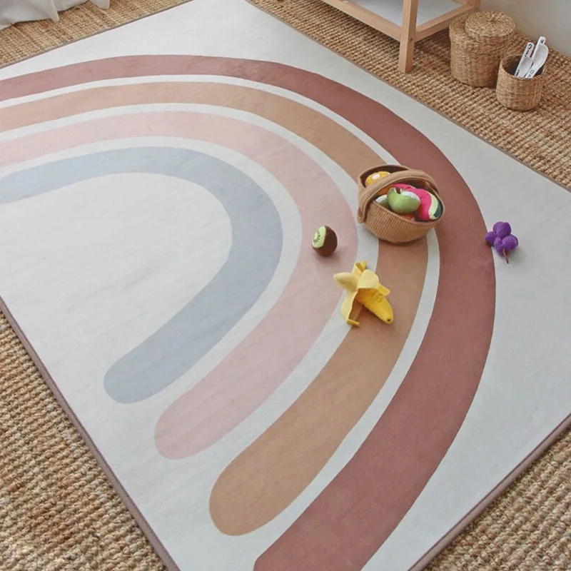 Tapis d'intérieur bébé design nordique arcenciel en velours doux 100x140cm tapis de jeu sécuritaire chambre en