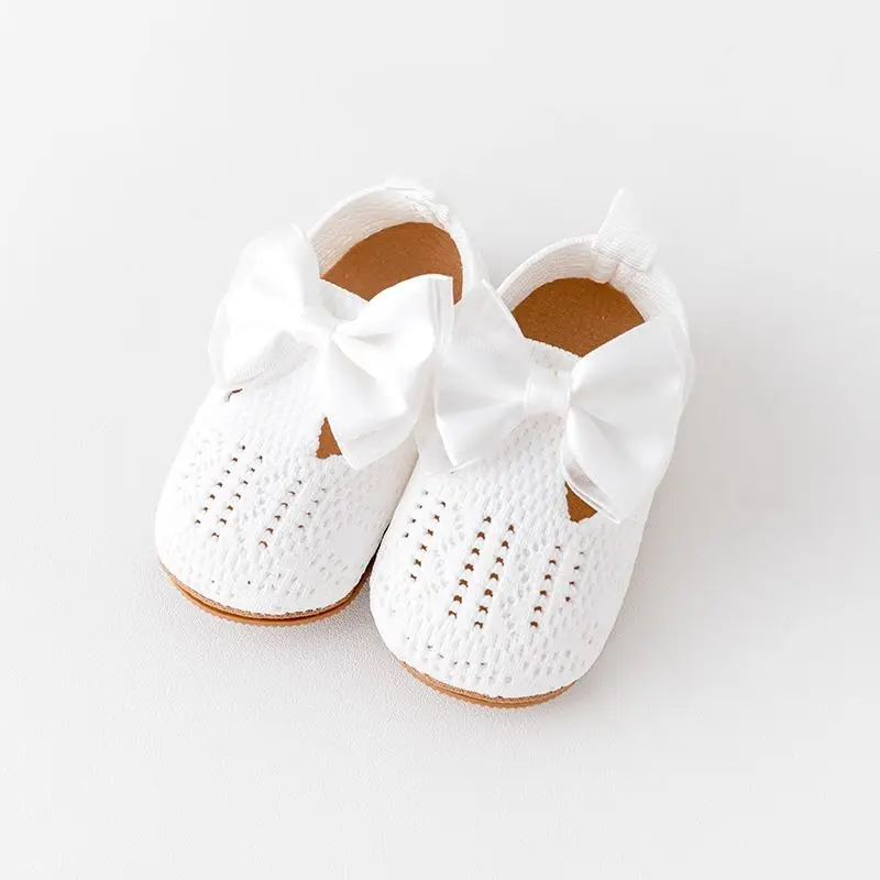 Chaussures bébé fille tricot volant semelle TPR antidérapante respirante coton doux nœud papillon printemps au