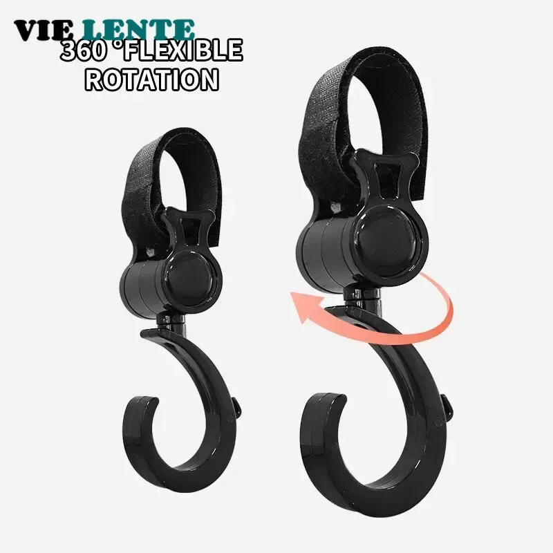 Crochet rotatif universel pour poussette suspension flexible 360° matériaux plastique noir sécurisé et durable