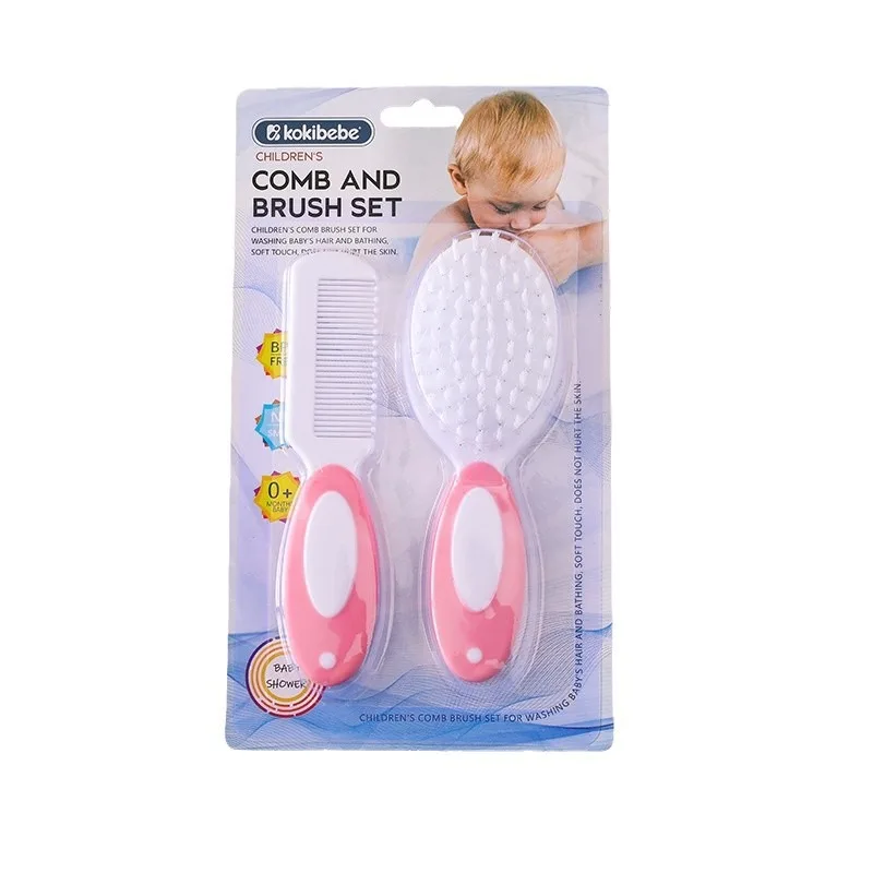 Ensemble peigne et brosse doux Kokibebe pour bébé rose pastel poils en nylon soins cheveux nouveauné massage t