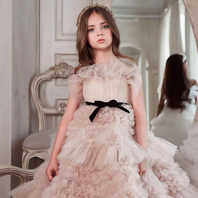 Robes de filles de fleur à plusieurs niveaux en Tulle à volants luxueux personnalisés pour les mariages prince