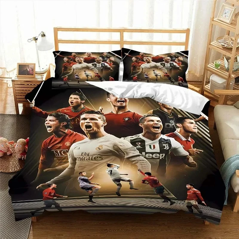 Ensemble de literie Football Star CR7 housse de couette taies d'oreiller design sportif adolescent style moder