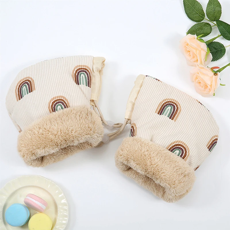 Gants de poussette coupevent mitaines faux fourrure arcenciel enfants adultes hiver protection mains doux conf