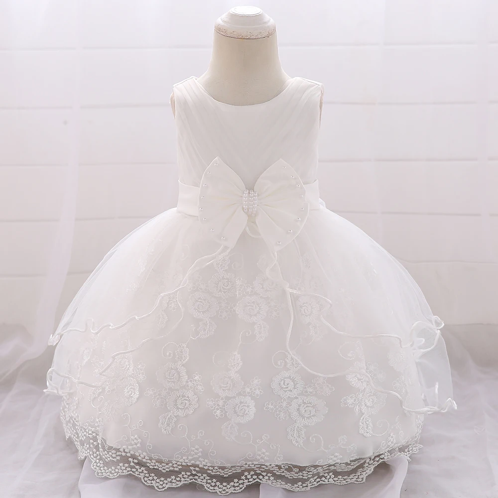 Robe de Baptême Blanche en Dentelle pour Bébé Fille Tenue Princesse