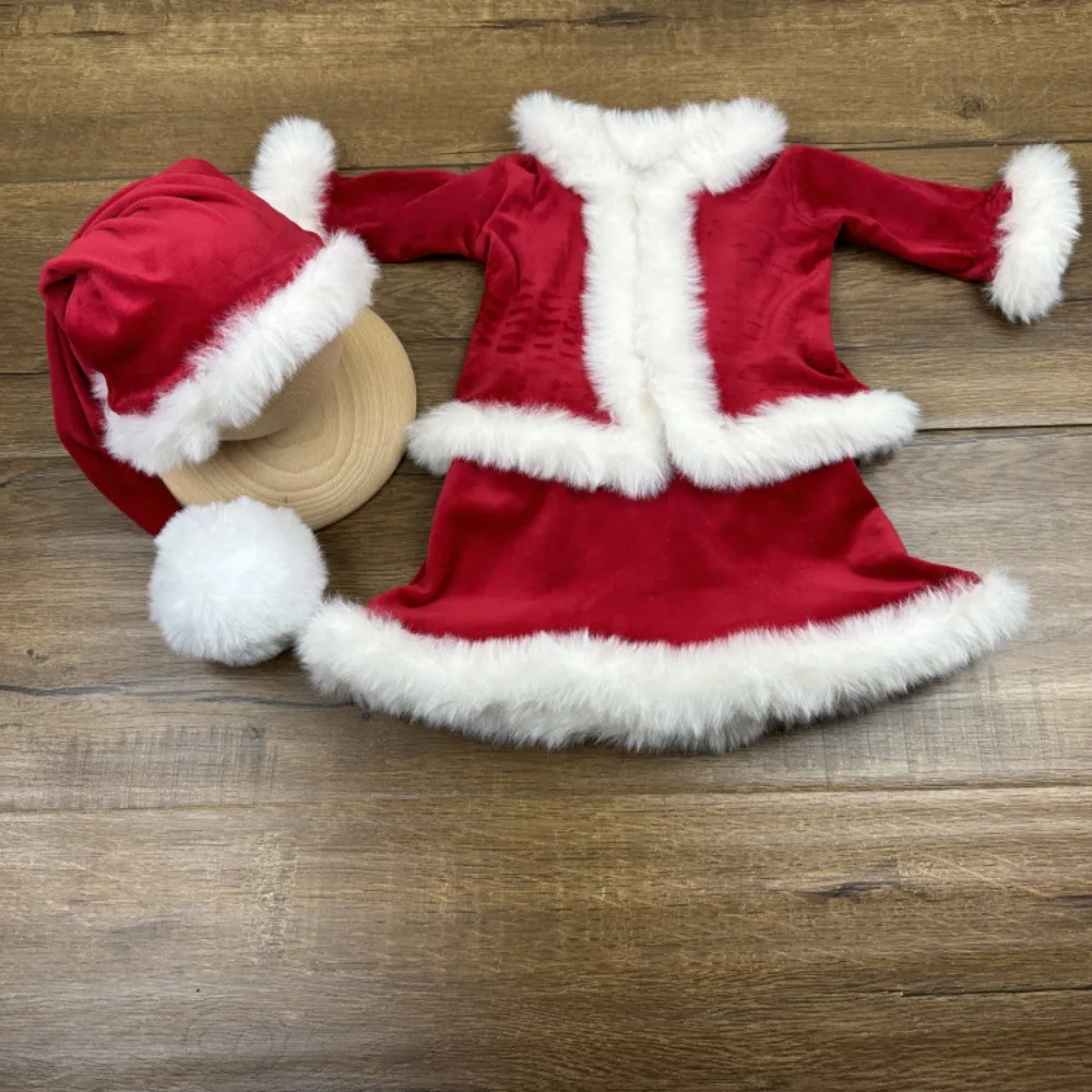 Tenue de Noël pour bébé fille robe Père Noël chapeau accessoires photo nouveauné cadeau Noël qualité supérieur