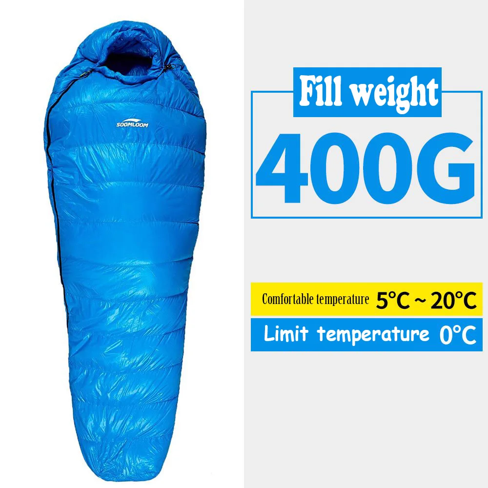 Soomloom sac de couchage adulte style momie duvet 400g camping hiver randonnée voyage température 020°C bleu m