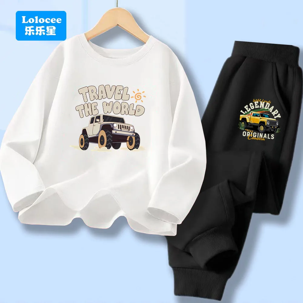 Ensemble vêtements enfants sweatshirt manches longues pantalon jogging 2 pièces motif voiture toutterrain styl