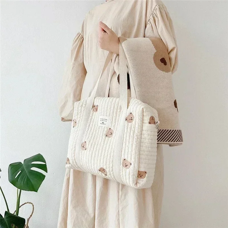 Sac à main bébé style coréen matelassé broderie ourson poussette rangement外出 sac à dos quotidien organisation