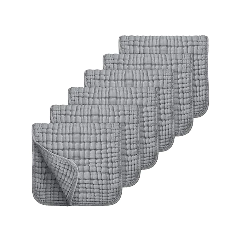 6 linges bébé tissu doux 20''x10'' en coton 100% absorbant serviettes débarbouillettes bébé light gray