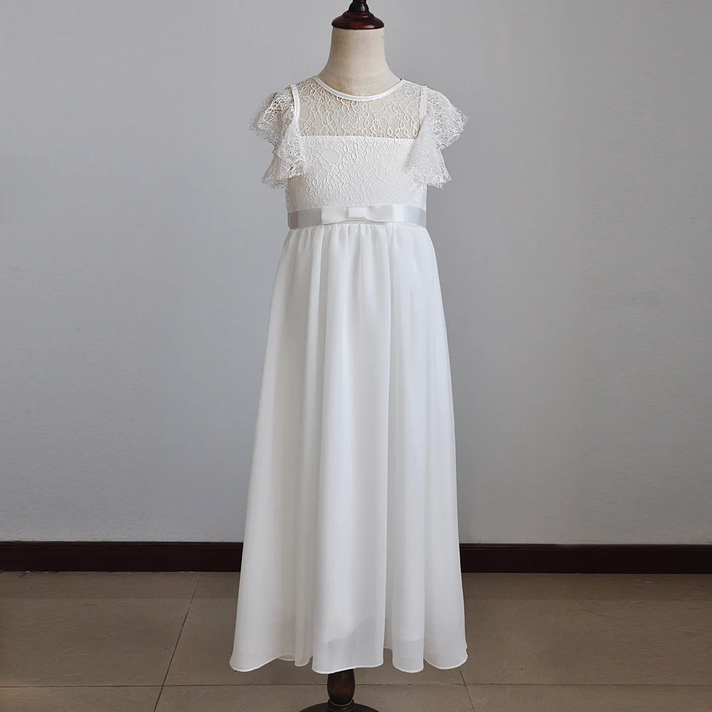 Robe demoiselle d'honneur longue blanche pour enfant mariage spectacle