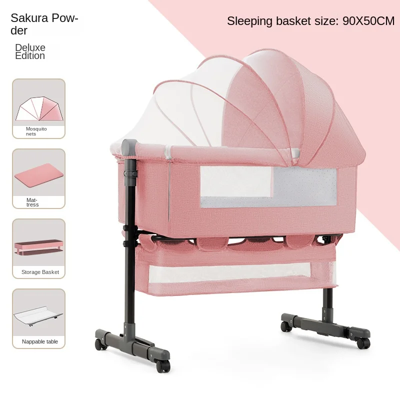 Moustiquaire multifonctionnelle pour berceau de bébé, grand sac de rangement, lit réglable en hauteur, berceau