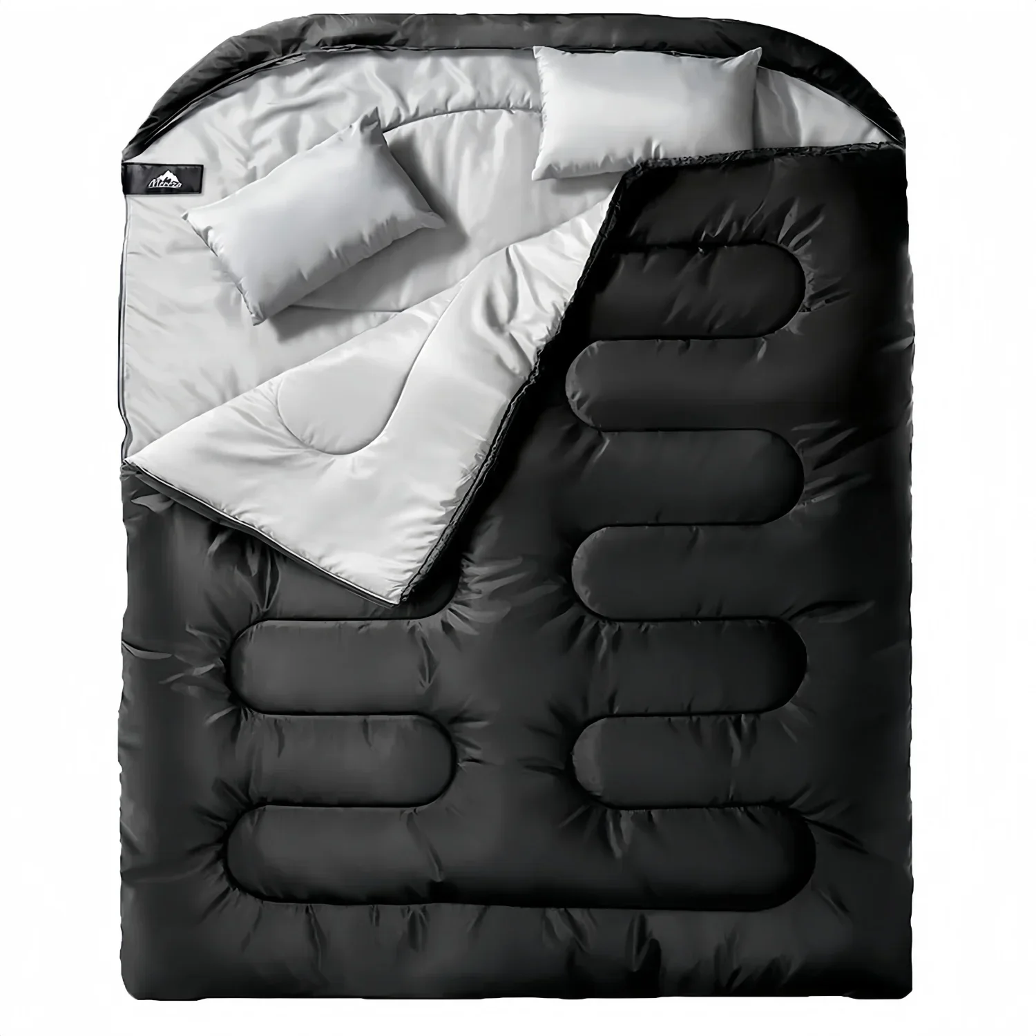 Sac de couchage double adulte en polyester coton noir intérieur gris