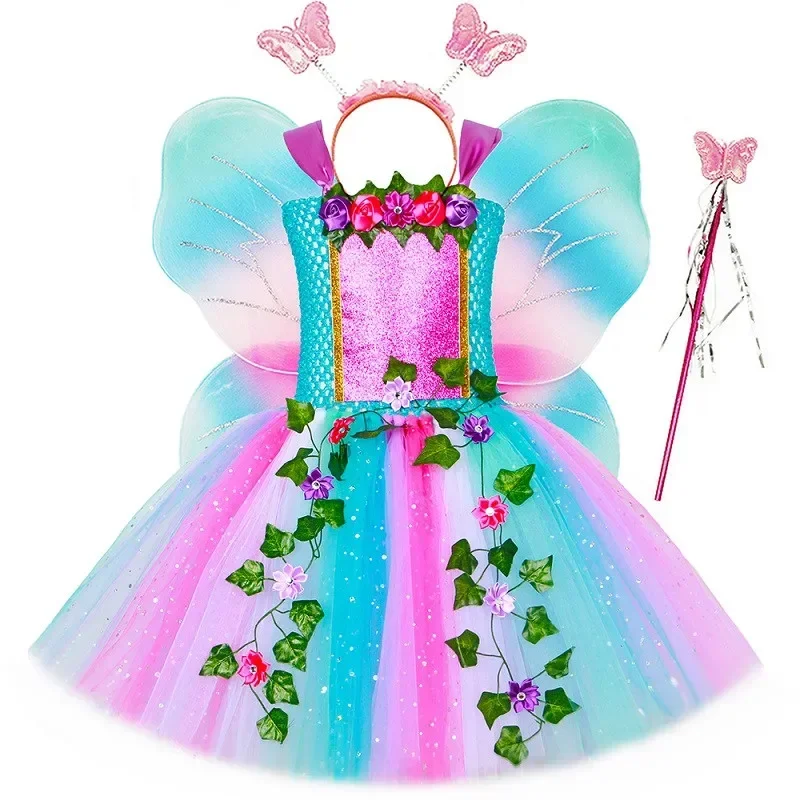 Costume fée filles paillettes papillon fleur Tutu robe Halloween fête