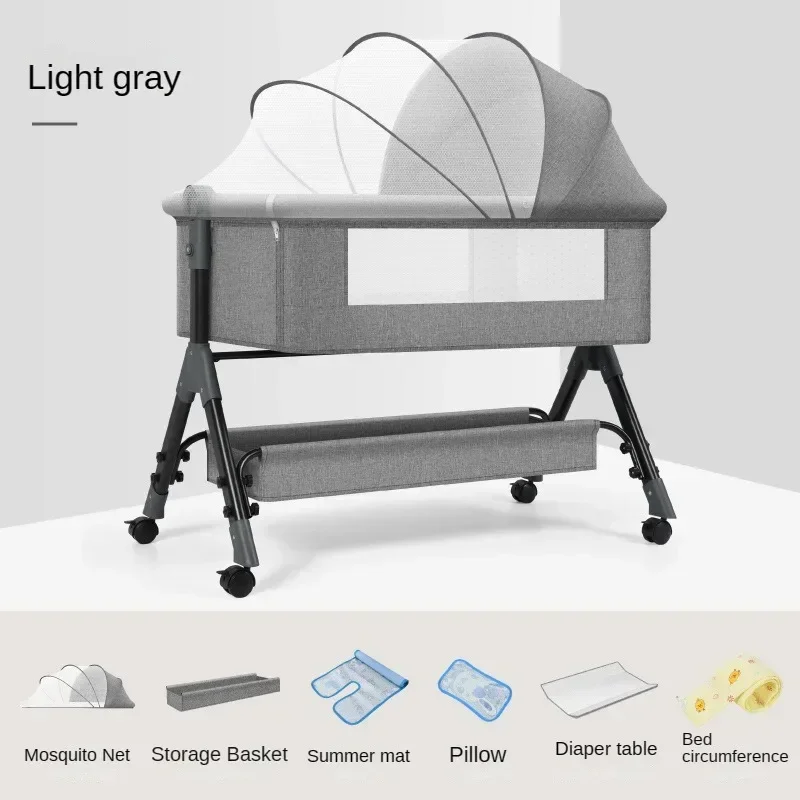 Berceau multifonctionnel pliable avec moustiquaire roulettes et hauteur adjustable gris clair