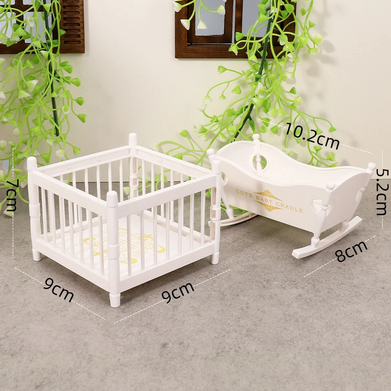 Ensemble miniature 1:12 bassinette et lit pour maison de poupée accessoire de décoration bébé jouet éducatif b