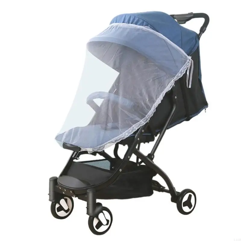 Moustiquaire L41D pour poussette bébé protection antimoustiques filet transparent design moderne couleur bleu 