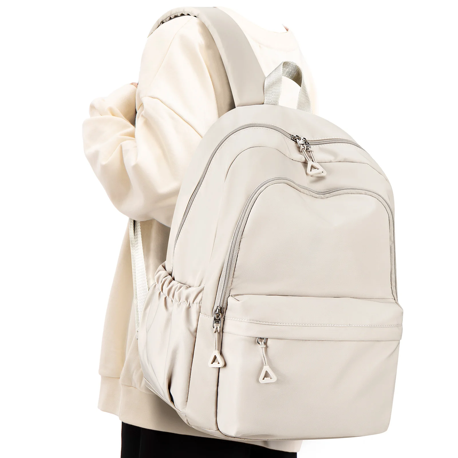 Sac à dos école style moderne minimaliste beige polyester résistant grande capacité sac d'école étudiants lycé