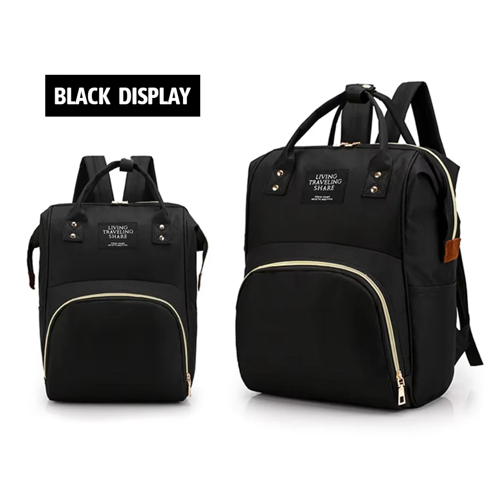 Sac à dos maman grande capacité multifonction étanche voyage bébé soins change accessoires noir
