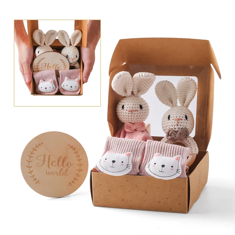 Set cadeau bébé lapins peluches chaussettes boîte cadeau bain douche doudou accessoires naissance bébé fille g